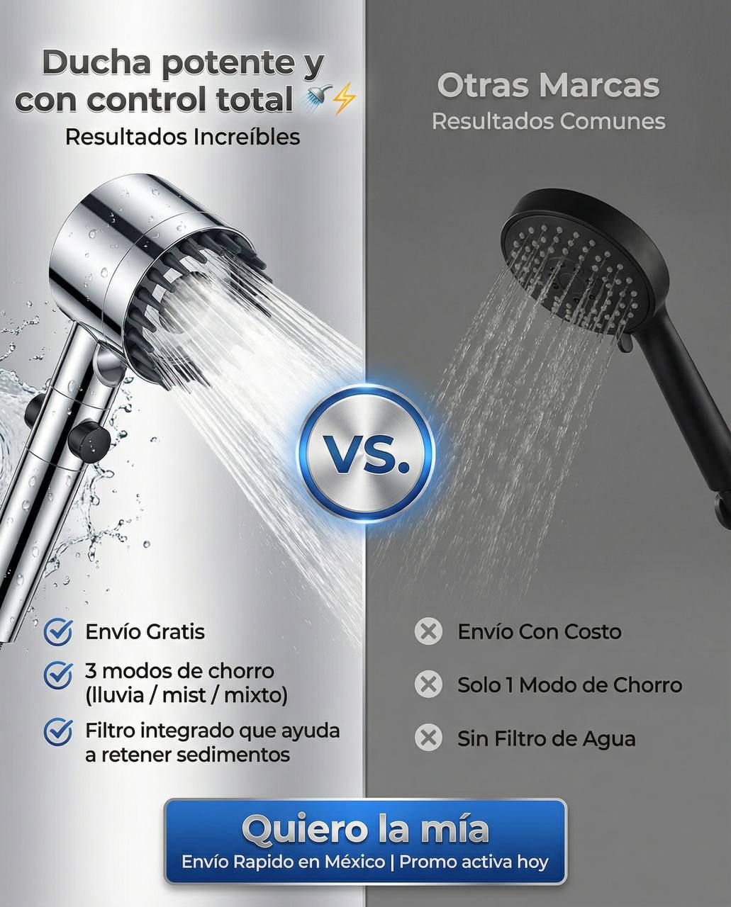 🚿 Ducha de Alta Presión con Filtro Integrado - 3 Modos de Chorro